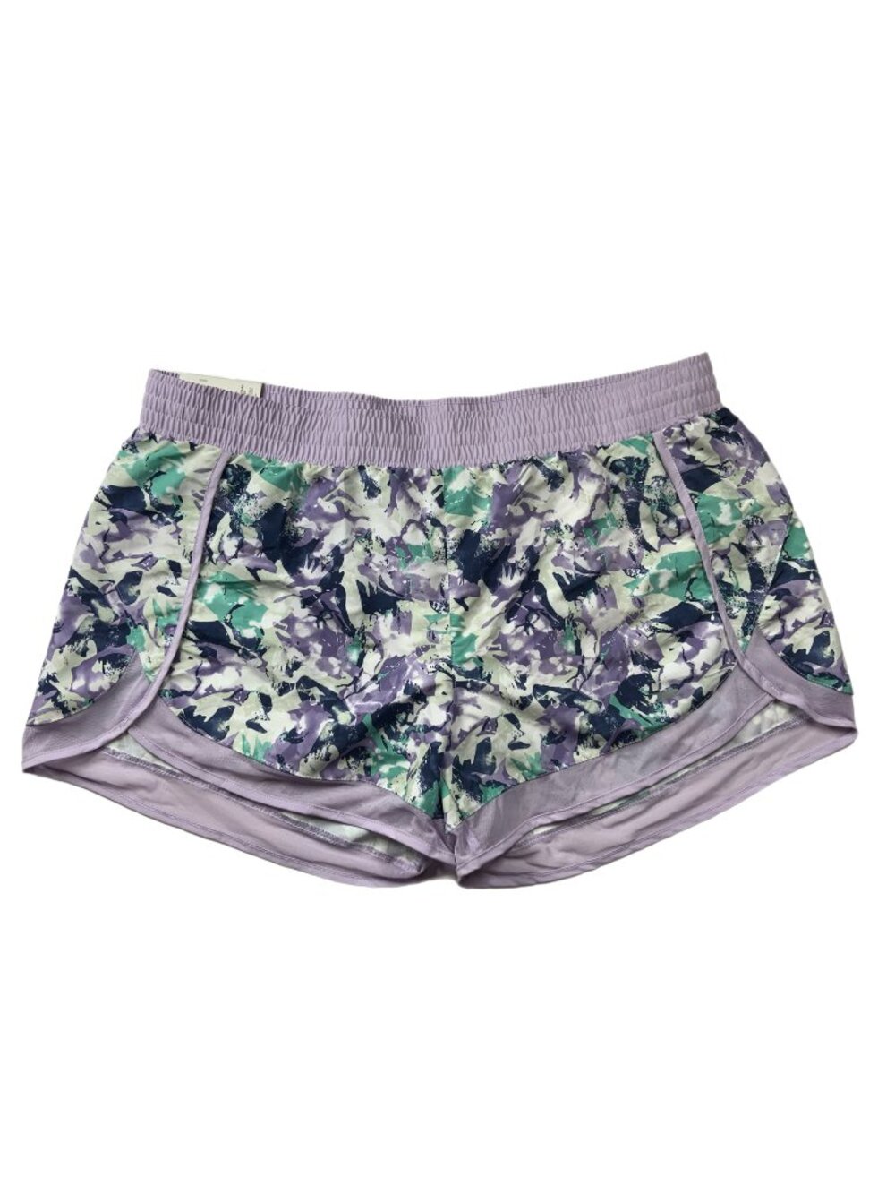 Crane Performance Abstract Print Running Shorts Purple Green Blue XL NWT